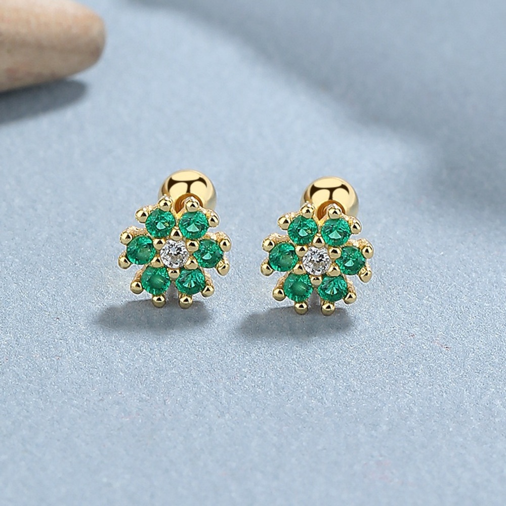Elegant Green Floral Stud Earrings Sterling silver 925